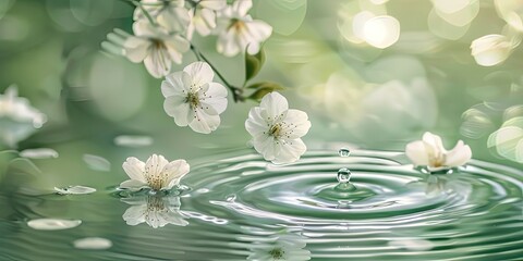 Wall Mural - White Flower Petals Floating on Water