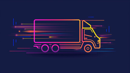 A futuristic neon-styled delivery truck illustration moving at high speed