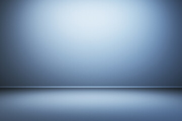 Aufkleber - An empty blue studio room with a spotlight, showcasing a front view of a wall and floor designed for product presentation. 3D Rendering