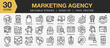 © spacepixel - Set of 30 Marketing agency icon set. Editable Stroke Icon Collection. Includes analysis, statistic, marketing, graph, target, product, and More. Outline icons vector collection.