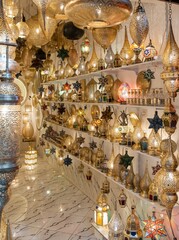 Wall Mural - clsoe-up view of a small shop sellling Morrocan lamps in the souk of the medina of Marrakesh