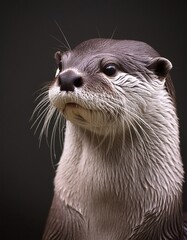 Wall Mural - otter close up head on black background