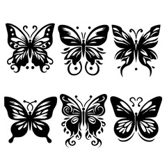 Wall Mural - set of black and white butterflies