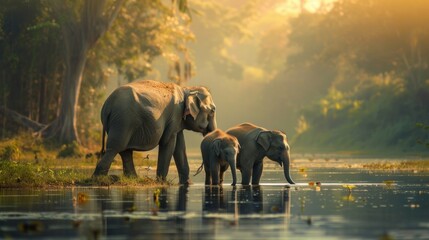 magnificent elephant family in the wild
