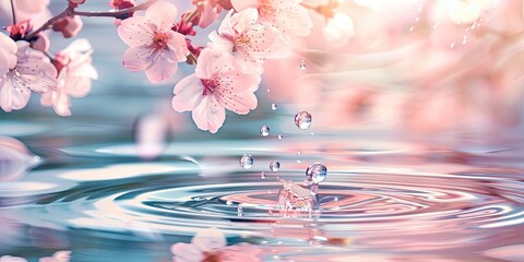 Wall Mural - Sakura Branches with Falling Water Drops