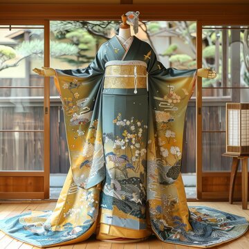 A woman wearing a traditional Japanese wedding kimono