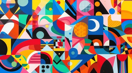 Poster - A vibrant and colorful geometric pattern, featuring an array of interlocking shapes and bold colors.
