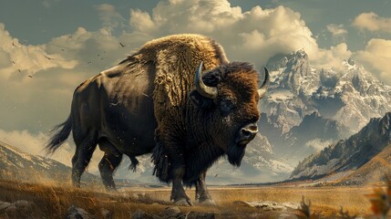 Powerful bison in a rugged landscape