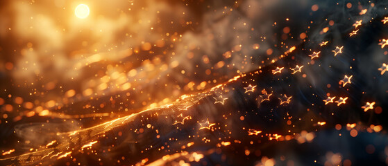 Wall Mural - abstract background with stars and orange light particles