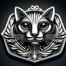 Detailed Metal Cat Emblem.