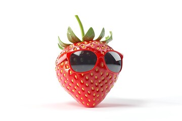 3d cartoon style strawberry in sunglasses isolated on white background