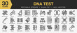 © spacepixel - Set of 30 DNA test icon sets. Includes Test tube, Microscope, Genetic code, Sample collection, Laboratory, Pipette, and More. Outline icons vector collection.