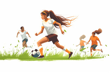 Young girls playing soccer. The concept of sports