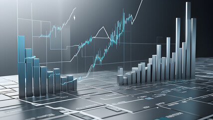 Abstract graph chart of stock market trade background in very light blue and gray colors. Growth up business financial investment or economic concept, Generative AI