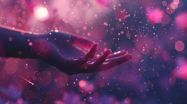 The woman's hand, the water droplets, the water droplets that gather in the woman's hand, the starlight, the silhouette, the sparkle, the abstract, the mystery, the pink, the webtoon