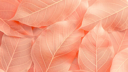  Natural macro leaves as minimal style abstract nature pattern, veins of leaf, textured foliage close up, peach fuzz trend color 2024 year vertical monochrome background. Aesthetic nature macro trends