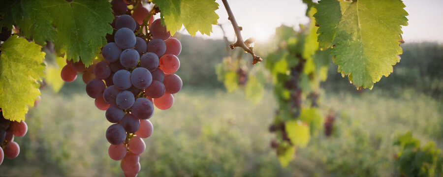 Grape in nature with sun in background. High resolution illustration