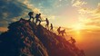 © Eman Suardi - Group of people on peak mountain climbing helping team work , travel trekking success business concept