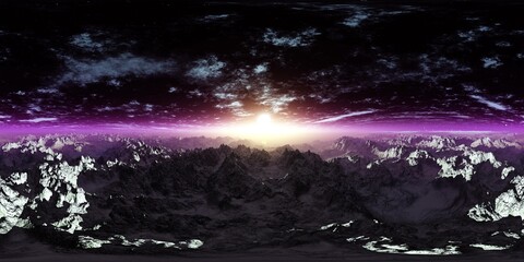 Wall Mural - hdri, round panorama, spherical panorama, 360 high resolution panorama, sunrise over the planet, sun