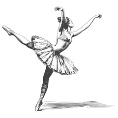 ballerina in action with old engraving style
