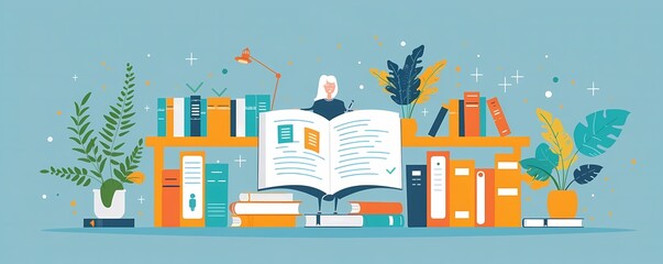 Imagine a flat design of an employee orientation manual