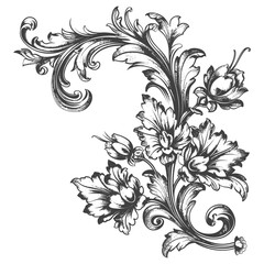 Wall Mural - baroque ornament for corner filigree floral element with engraving style