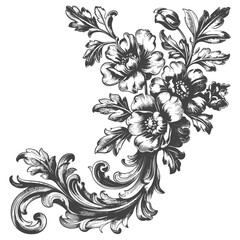 Wall Mural - baroque ornament for corner filigree floral element with engraving style