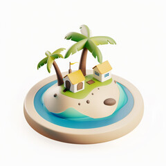 Sticker - house on the island icon in 3D style on a white background