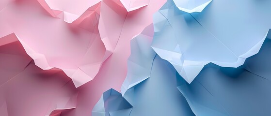 Canvas Print - Delicate Paper Origami Backdrop with Soft Pink and Blue Hues in a Minimalist Abstract Composition