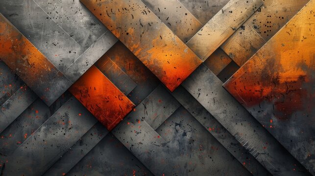 This image features an abstract chevron design with a textured orange and gray motif suggesting energy and dynamism