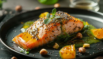 Chef's Special Salmon Creation with Chia and Nuts