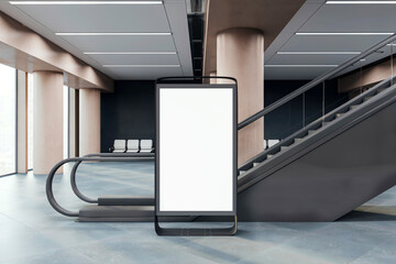 Aufkleber - A blank advertising lightbox stand in a modern interior near a staircase, on a clean background, concept of branding promo. 3D Rendering