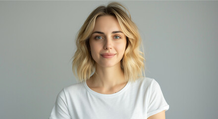 Portrait of blonde woman with shoulder length hair