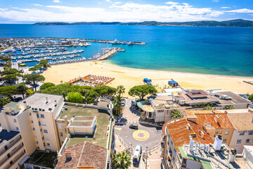 Wall Mural - Town of Sainte Maxime beach and waterfront aerial panoramic view