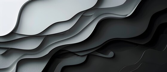 Wall Mural - Mesmerizing Black and White Layered Paper Craft Abstract Wallpaper with Gradient Copy Space