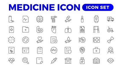 Wall Mural - Medicine line Icon set collection. Set of vector line icons of Medicine and helth for weband apps. modern icon and various concepts, Set of flat signs and symbols for web and apps.