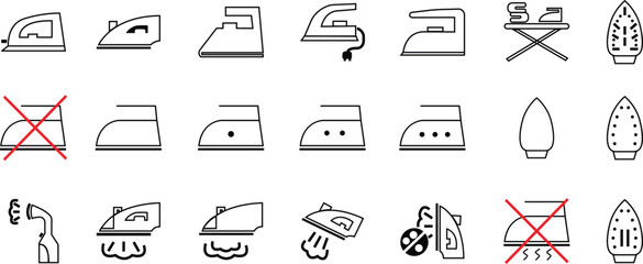Poster - Set of Home appliance, Steam generator irons. Iron and No Iron fill icons. Line vectors for web sites or mobile app. Laundry items symbols editable stock collection isolated on transparent background.