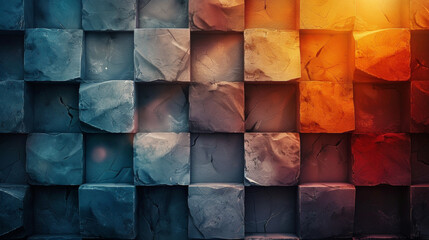 Wall Mural - A colorful wall made of blocks with a blue and orange section