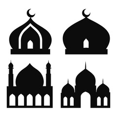 Sticker - Set of Islamic ornament icons with mosque black vector on white background