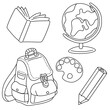 © sirichit - Cute cartoon school supplies like pencils, books and backpacks in a vector illustration set for coloring and learning
