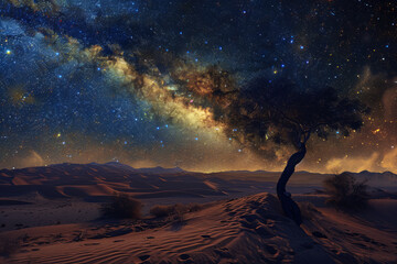 Wall Mural - A tree is silhouetted against a starry sky