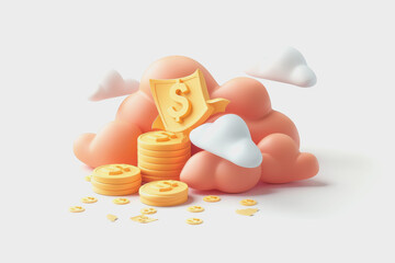 3d rendering of icon money, clipart, minimal color, clay style, copy space, white background