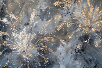Poster - A painting of two flowers with gold accents and a grey background