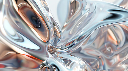 Wall Mural - 3D rendering of a silver and copper abstract fluid shape. The image has a futuristic and technological feel to it.