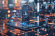 © PHAISITSAWAN - Mockup of mobile technology with text 'AI' on screen, abstract background technology.