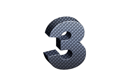 3d Steel Numbers, Alphabet Number Three made of stainless steel material, high-resolution image of 3d font, ready to use for graphic design purposes