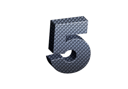 3d Steel Numbers, Alphabet Number Five made of stainless steel material, high-resolution image of 3d font, ready to use for graphic design purposes