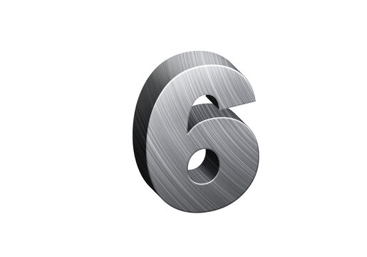 3d Steel Numbers, Alphabet Number Six made of stainless steel material, high-resolution image of 3d font, ready to use for graphic design purposes