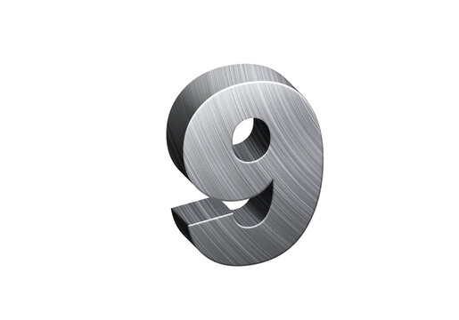 3d Steel Numbers, Alphabet Number Nine made of stainless steel material, high-resolution image of 3d font, ready to use for graphic design purposes