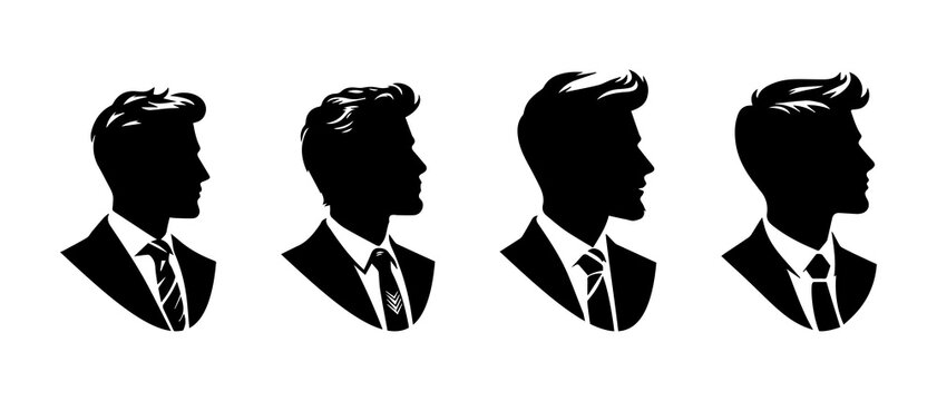 Businessman icon. Man side view profile wearing suit silhouette black filled vector Illustration icon